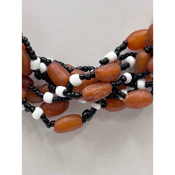 Vintage‎ Orange Black White Beads Twisted Multi-strand Bumpy Beaded Necklace - Picture 2 of 7